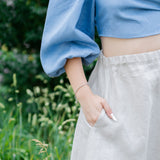 The Daia Linen Crop Top - Dusty Blue