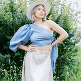 The Daia Linen Crop Top - Dusty Blue