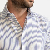 The Peles Egyptian Cotton Shirt - Navy Blue Stripes