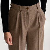 The Figa Herringbone Wool Bootcut Pants - Mochaccino