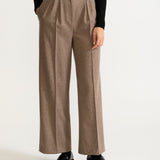 The Figa Herringbone Wool Bootcut Pants - Mochaccino