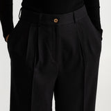 The Figa Wool Herringbone Wool Bootcut Pants - Black