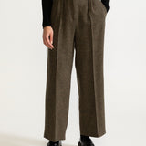 The Figa Wool Herringbone Wool Bootcut Pants - Green