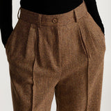 The Figa Herringbone Wool Trousers - Whiskey Brown