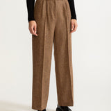 The Figa Herringbone Wool Trousers - Whiskey Brown