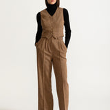 The Figa Herringbone Wool Trousers - Whiskey Brown