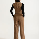 The Figa Herringbone Wool Trousers - Whiskey Brown