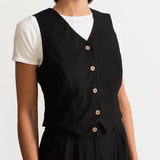 The Figa Linen Waistcoat - Black