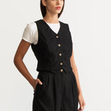 The Figa Linen Waistcoat - Black