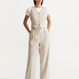 The Figa Linen Trousers - Beige Stripes