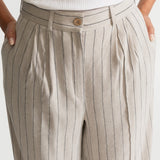 The Figa Linen Trousers - Beige Stripes