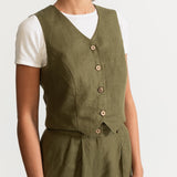 The Figa Linen Waistcoat - Khaki