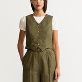 The Figa Linen Waistcoat - Khaki